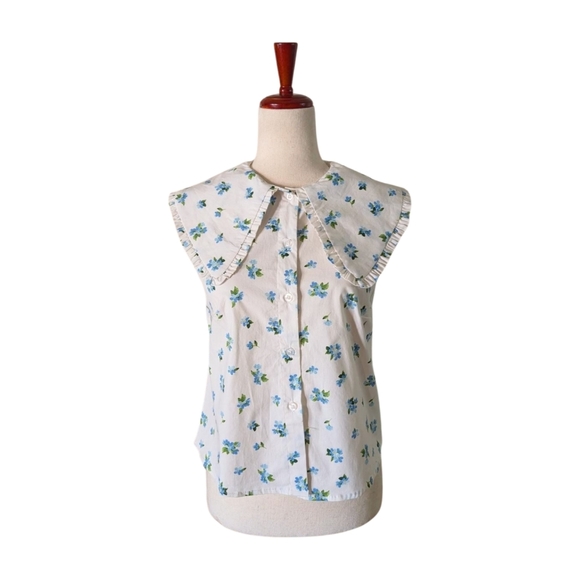 WeWoreWhat Ruffle Collar Button-Up Top Watercolor Ditsy Sz XS NWT - Picture 1 of 11